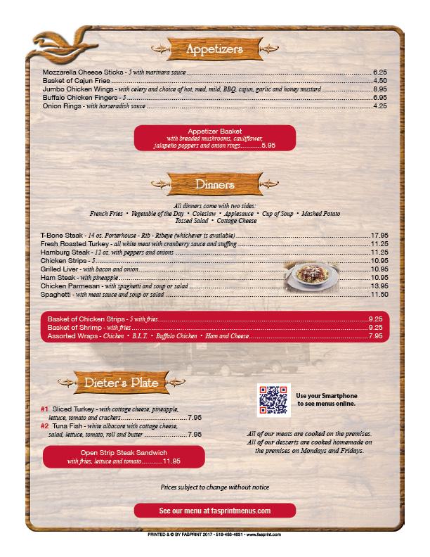 Pleasant Corner Restaurant Menu image 1